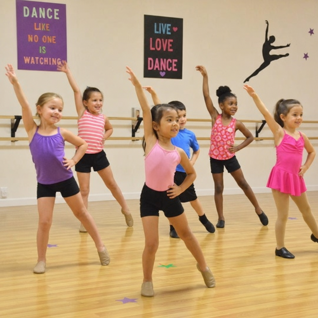 A group of children in a kids dance class